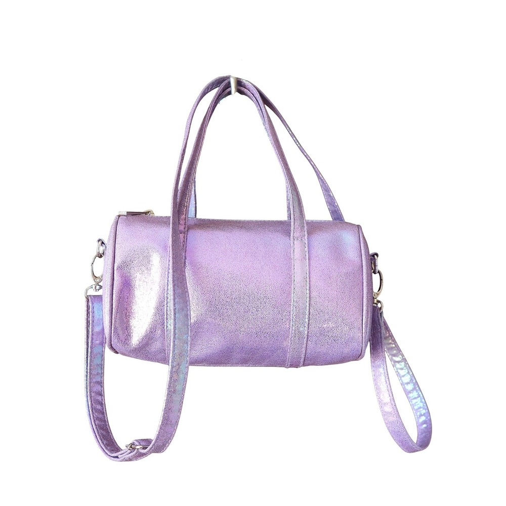 NWOT Y2K Purple Iridescent Glitter Metallic Faux Leather Barrel Shoulder Handbag